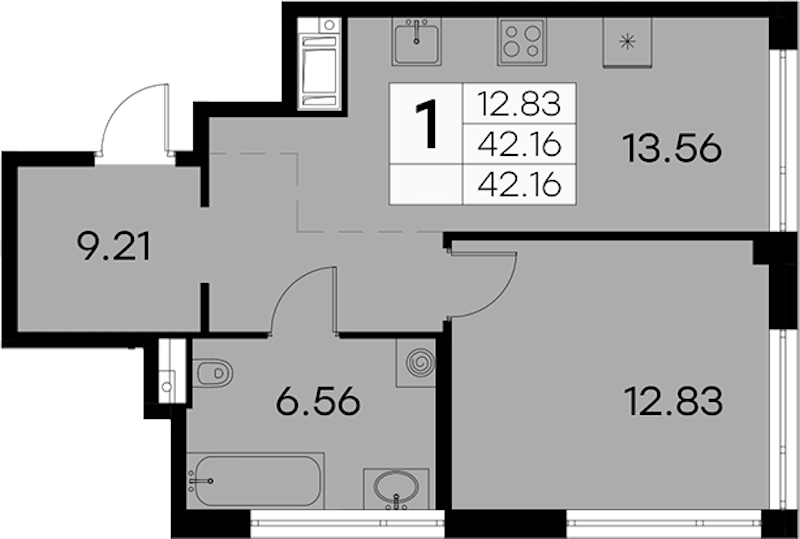 1-комнатная квартира 42.16 м², 14/19 эт., ЖК «GloraX Aura Vasileostrovsky»